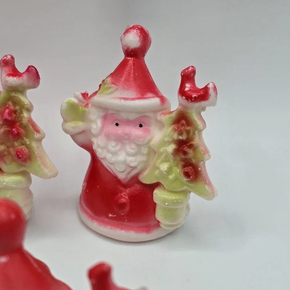 5 Vtg Santa Claus Blow Mold Light Covers String Lights Christmas Holding Tree